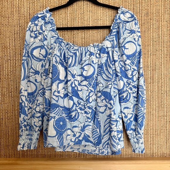 Vineyard Vines Painted Palm Beach Smocked Top XS On/Off Shoulder - Picture 7 of 7